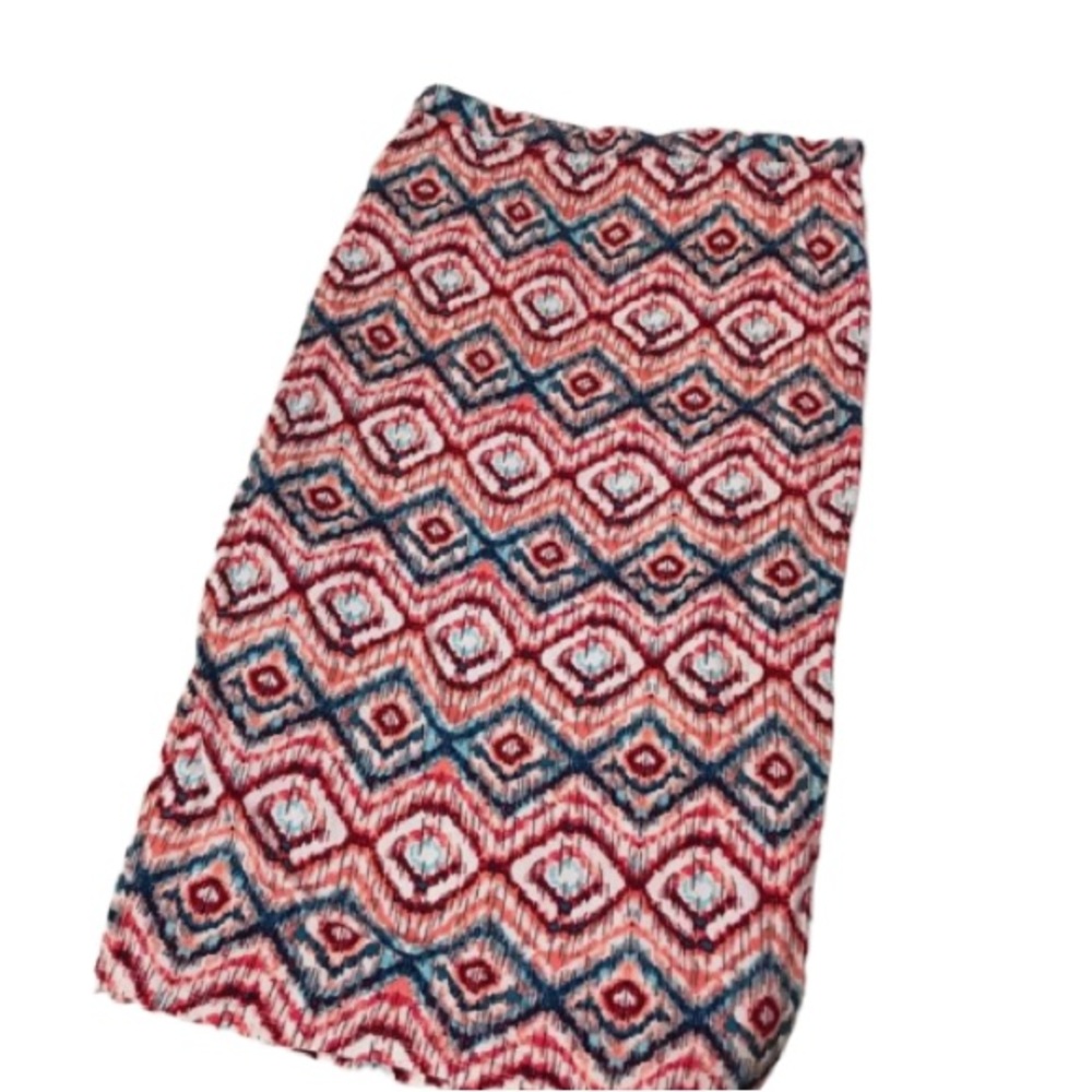 Matty M Multi Color Coral/Blue Abstract Print Pull-On Pencil Midi Skirt Sz Med